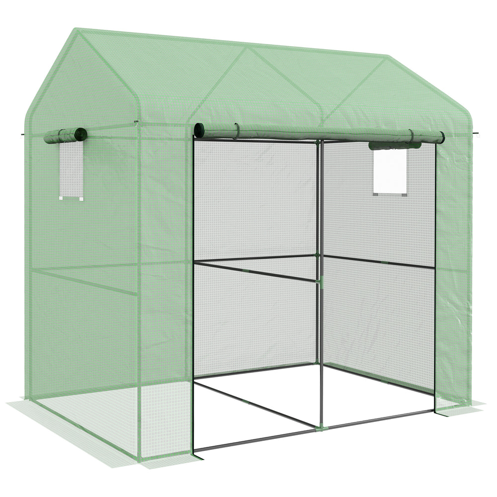 Serre de jardin PE, serre de balcon, bâche renforcée 135 g/m², châssis en acier, porte zippée enroulable, pour légumes plantes fleurs, intérieur et extérieur, 200 x 140 x 200 cm, vert