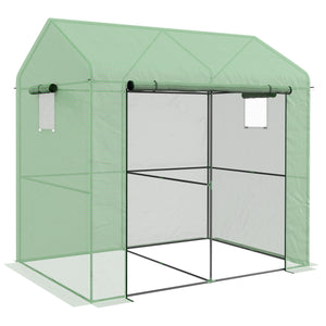 Serre de jardin PE, serre de balcon, bâche renforcée 135 g/m², châssis en acier, porte zippée enroulable, pour légumes plantes fleurs, intérieur et extérieur, 200 x 140 x 200 cm, vert