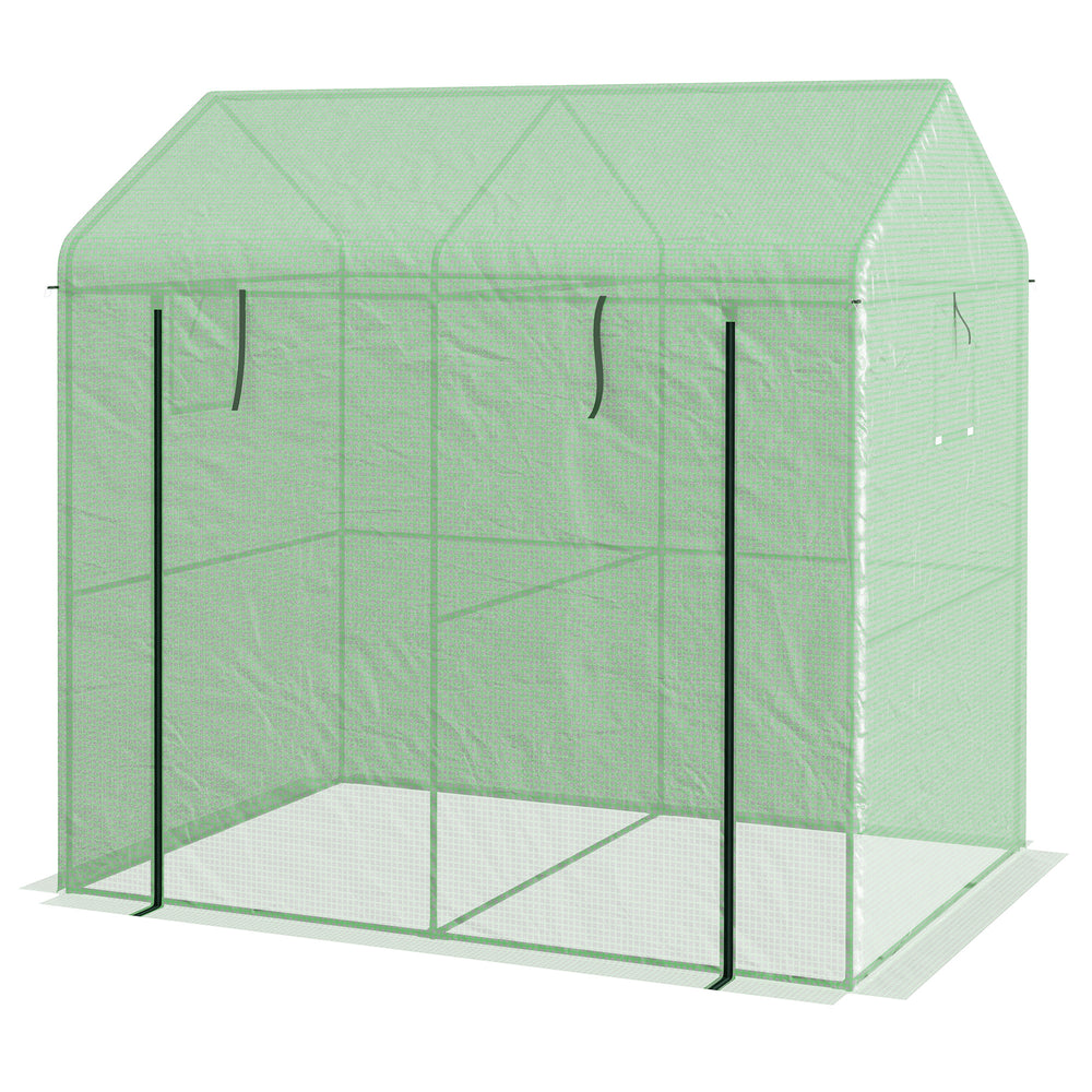 Serre de jardin PE, serre de balcon, bâche renforcée 135 g/m², châssis en acier, porte zippée enroulable, pour légumes plantes fleurs, intérieur et extérieur, 200 x 140 x 200 cm, vert