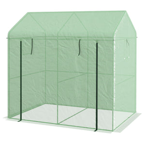 Serre de jardin PE, serre de balcon, bâche renforcée 135 g/m², châssis en acier, porte zippée enroulable, pour légumes plantes fleurs, intérieur et extérieur, 200 x 140 x 200 cm, vert