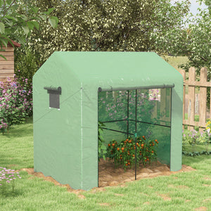 Serre de jardin PE, serre de balcon, bâche renforcée 135 g/m², châssis en acier, porte zippée enroulable, pour légumes plantes fleurs, intérieur et extérieur, 200 x 140 x 200 cm, vert