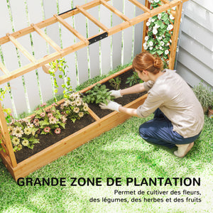 Jardinière Surélevée avec treillis Latéral et Supérieur, bac à fleurs, lit surélevé Trous de Drainage, pour plantes grimpantes, légumes, fleurs, extérieur, bois massif, bois naturel