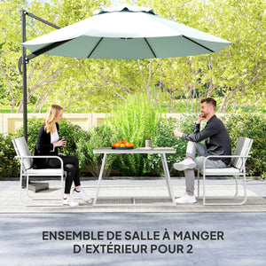 Salon de jardin extérieur 2 personnes, table de jardin extérieure avec 2 chaises, 4 coussins amovibles lavables, cadre en acier, table 72 cm, mobilier de jardin, terrasse, patio, gris