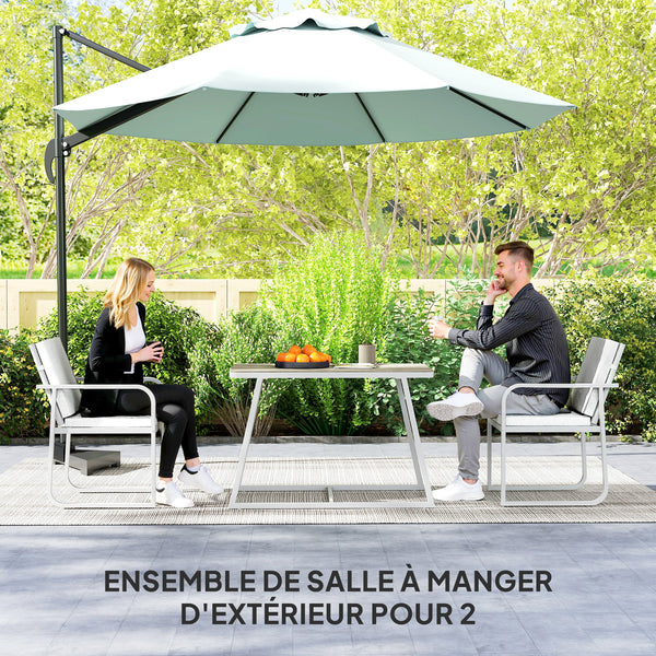 Salon de jardin extérieur 2 personnes, table de jardin extérieure avec 2 chaises, 4 coussins amovibles lavables, cadre en acier, table 72 cm, mobilier de jardin, terrasse, patio, gris