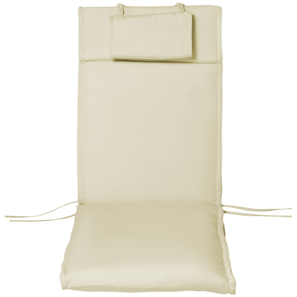 Coussin bain de soleil coussin chaise longue matelas transat déhoussable avec zippé, tétière, cordons d'attache, 198 x 53 x 5 cm, crème
