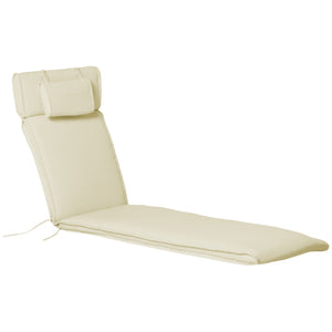 Coussin bain de soleil coussin chaise longue matelas transat déhoussable avec zippé, tétière, cordons d'attache, 198 x 53 x 5 cm, crème