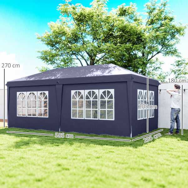 Tonnelle de jardin pliante 6 x 3 m tonnelle de jardin extérieure barnum pliant pop-up imperméabilisé 4 parois latérales amovibles 4 fenêtres + sac de transport bleu