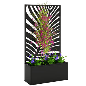Jardinière avec treillis, bac à fleurs, lit surélevé avec brise-vue, pour plantes grimpantes, légumes, fleurs, métal, pour cour, jardin, balcon, 61 x 23 x 113 cm, noir