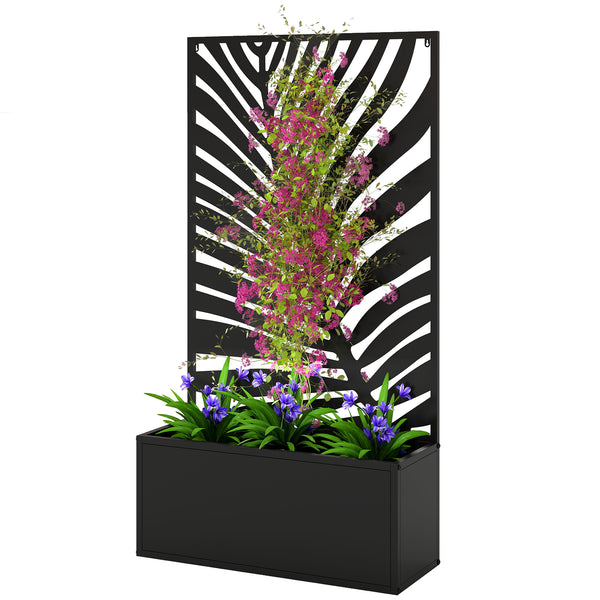 Jardinière avec treillis, bac à fleurs, lit surélevé avec brise-vue, pour plantes grimpantes, légumes, fleurs, métal, pour cour, jardin, balcon, 61 x 23 x 113 cm, noir