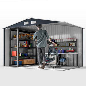 Abri de jardin en métal 5,4 m² cabane de jardin 277 x 195 x 192 cm cabanon rangement outils avec fondation, porte coulissante verrouillables et 4 aérations - gris foncé