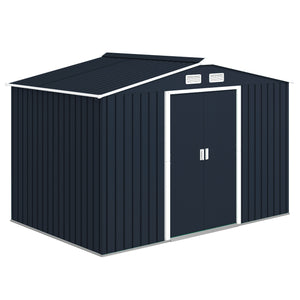 Abri de jardin en métal 5,4 m² cabane de jardin 277 x 195 x 192 cm cabanon rangement outils avec fondation, porte coulissante verrouillables et 4 aérations - gris foncé
