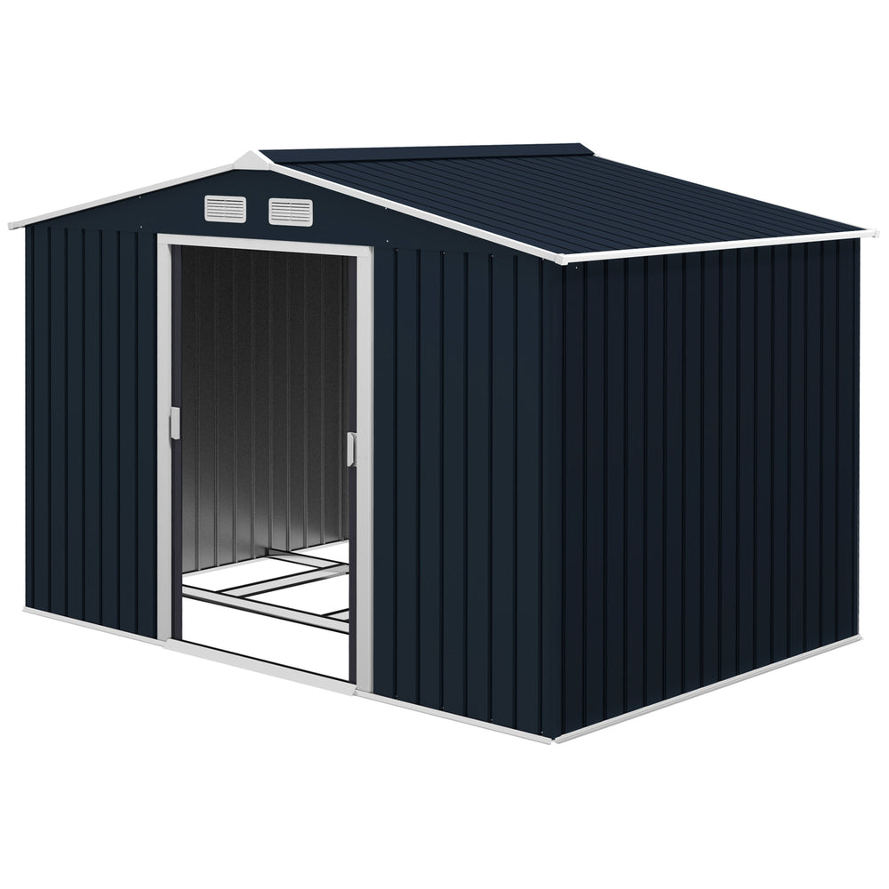 Abri de jardin en métal 5,4 m² cabane de jardin 277 x 195 x 192 cm cabanon rangement outils avec fondation, porte coulissante verrouillables et 4 aérations - gris foncé