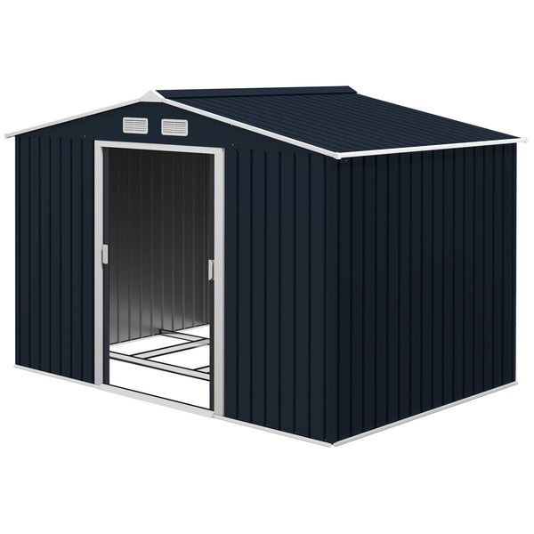 Abri de jardin en métal 5,4 m² cabane de jardin 277 x 195 x 192 cm cabanon rangement outils avec fondation, porte coulissante verrouillables et 4 aérations - gris foncé