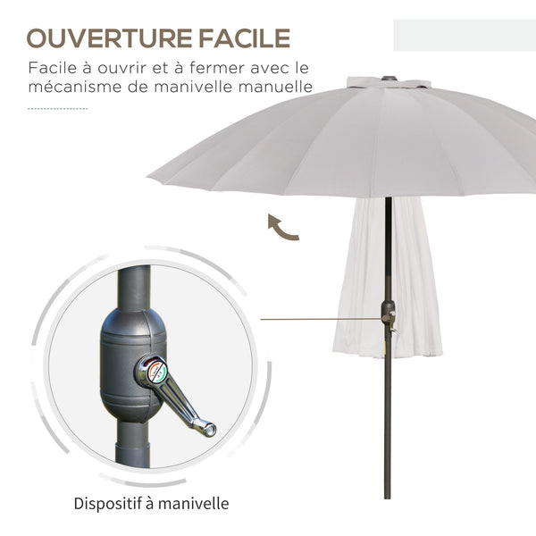 Parasol droit parasol de jardin inclinable rond avec 18 baleines manivelle mât en métal fibre de verre Ø 2,5 m polyester haute densité gris