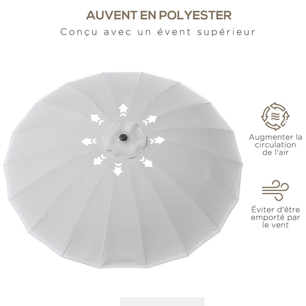 Parasol droit parasol de jardin inclinable rond avec 18 baleines manivelle mât en métal fibre de verre Ø 2,5 m polyester haute densité gris