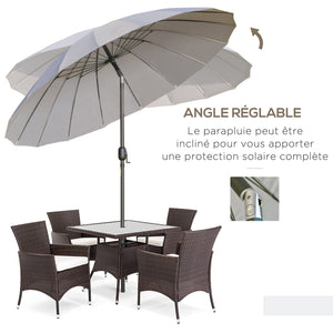 Parasol droit parasol de jardin inclinable rond avec 18 baleines manivelle mât en métal fibre de verre Ø 2,5 m polyester haute densité gris