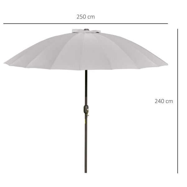 Parasol droit parasol de jardin inclinable rond avec 18 baleines manivelle mât en métal fibre de verre Ø 2,5 m polyester haute densité gris