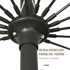 Parasol droit parasol de jardin inclinable rond avec 18 baleines manivelle mât en métal fibre de verre Ø 2,5 m polyester haute densité gris