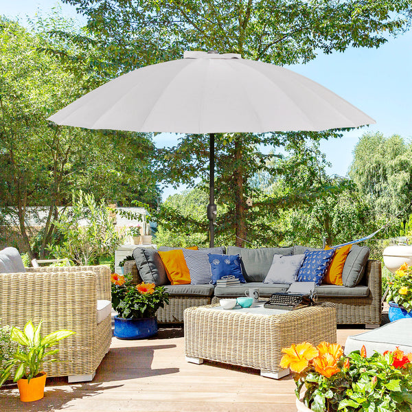 Parasol droit parasol de jardin inclinable rond avec 18 baleines manivelle mât en métal fibre de verre Ø 2,5 m polyester haute densité gris