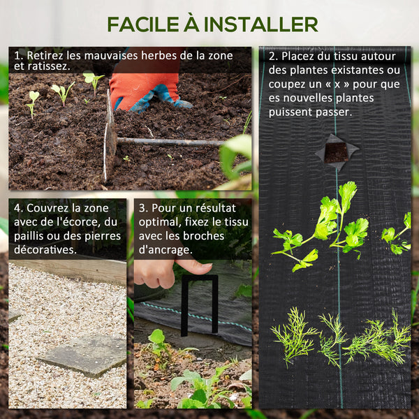 Toile de paillage, géotextile de paillage contre les mauvais herbes 100 x 1 m, résistant aux déchirures et conditions climatiques extrêmes, en polypropylène, noir