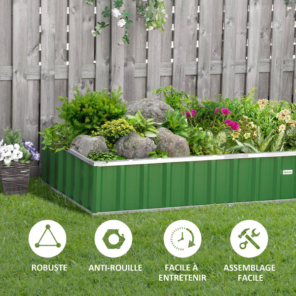 Carré Potager de Jardin 174 x 90 x 30 cm - modulable, Montage sans Outils, Gants fournis - tôle d'acier ondulée Vert
