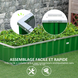 Carré Potager de Jardin 174 x 90 x 30 cm - modulable, Montage sans Outils, Gants fournis - tôle d'acier ondulée Vert
