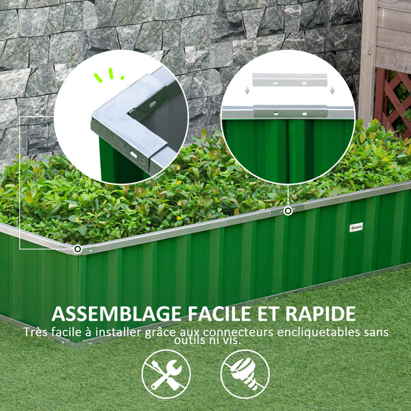 Carré Potager de Jardin 174 x 90 x 30 cm - modulable, Montage sans Outils, Gants fournis - tôle d'acier ondulée Vert
