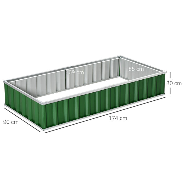 Carré Potager de Jardin 174 x 90 x 30 cm - modulable, Montage sans Outils, Gants fournis - tôle d'acier ondulée Vert
