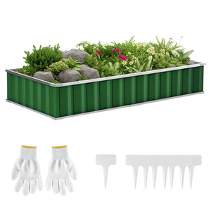 Carré Potager de Jardin 174 x 90 x 30 cm - modulable, Montage sans Outils, Gants fournis - tôle d'acier ondulée Vert