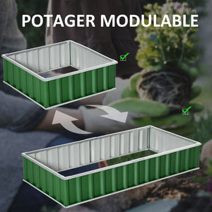 Carré Potager de Jardin 174 x 90 x 30 cm - modulable, Montage sans Outils, Gants fournis - tôle d'acier ondulée Vert