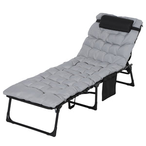 Bain de soleil, chaise longue pliante avec coussin, appuie-tête, poche latérale, textilène, transat jardin extérieur inclinable de plage camping piscine terrasse 58 x 189 x 32,5 cm gris clair