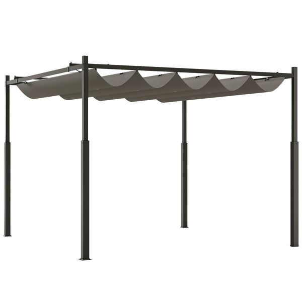 Pergola coulissante rétractable 3 x 3 m pergola jardin exterieur à fixation magnétique, tonnelle de jardin, polyester haute densité 180g/m², abri soleil UPF30+, pour terrasse, patio, gris