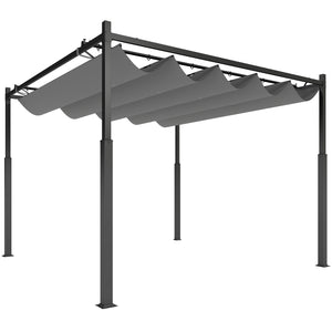 Pergola coulissante rétractable 3 x 3 m pergola jardin exterieur à fixation magnétique, tonnelle de jardin, polyester haute densité 180g/m², abri soleil UPF30+, pour terrasse, patio, gris
