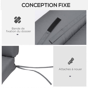 Coussins de chaise longue coussin bain de soleil - épais, confortable et rembourré - matelas transat avec 2 attaches, polyester 180 g/m², 196 x 55 x 8 cm, gris foncé