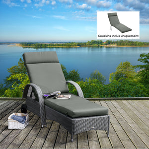 Coussins de chaise longue coussin bain de soleil - épais, confortable et rembourré - matelas transat avec 2 attaches, polyester 180 g/m², 196 x 55 x 8 cm, gris foncé