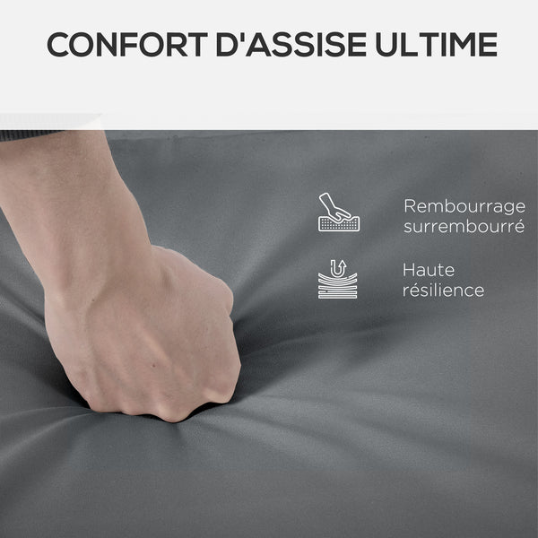 Coussins de chaise longue coussin bain de soleil - épais, confortable et rembourré - matelas transat avec 2 attaches, polyester 180 g/m², 196 x 55 x 8 cm, gris foncé