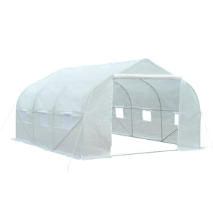 Serre Tunnel de Jardin 13,31 m² dim. 4,5L x 3l x 2H m Porte + 6 fenêtres enroulables Acier galvanisé bâche PE Haute densité Blanc