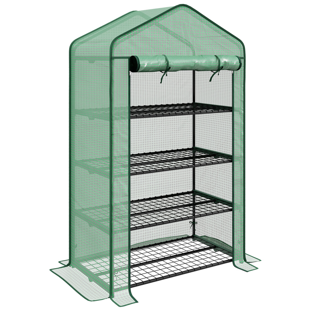 Serre de jardin PE avec étagères 4 niveaux, serre de balcon, bâche renforcée 135 g/m², châssis en acier, porte zippée enroulable, pour légumes plantes fleurs, 90 x 49 x 160 cm, vert