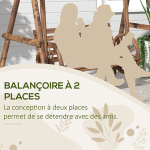 Balancelle de jardin 2 places en bois avec accoudoirs Roues Charrette pour le jardin - dim. 200L x 137l x 167H cm