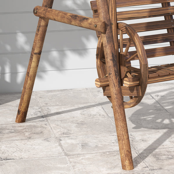 Balancelle de jardin 2 places en bois avec accoudoirs Roues Charrette pour le jardin - dim. 200L x 137l x 167H cm