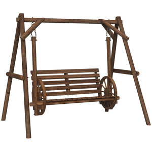 Balancelle de jardin 2 places en bois avec accoudoirs Roues Charrette pour le jardin - dim. 200L x 137l x 167H cm
