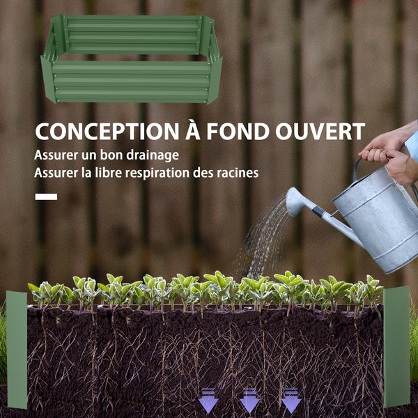 Lot de 2 carré potager de jardin dim. 100L x 50l x 30H cm - tôle d'acier ondulée vert