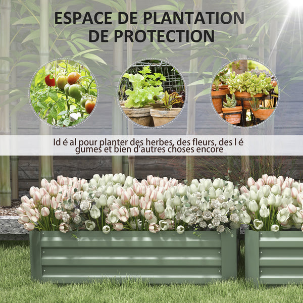 Lot de 2 carré potager de jardin dim. 100L x 50l x 30H cm - tôle d'acier ondulée vert