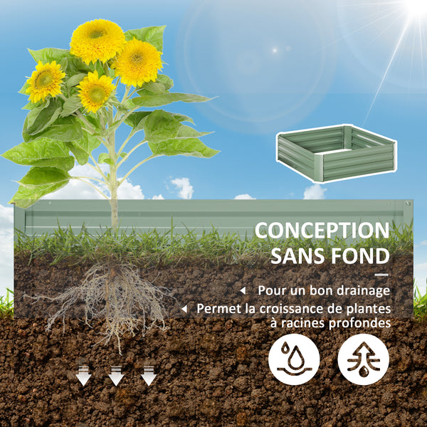 Lot de 2 carré potager de jardin dim. 100L x 100l x 30H cm - tôle d'acier ondulée vert