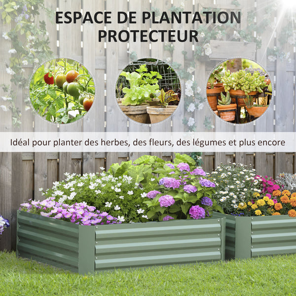 Lot de 2 carré potager de jardin dim. 100L x 100l x 30H cm - tôle d'acier ondulée vert