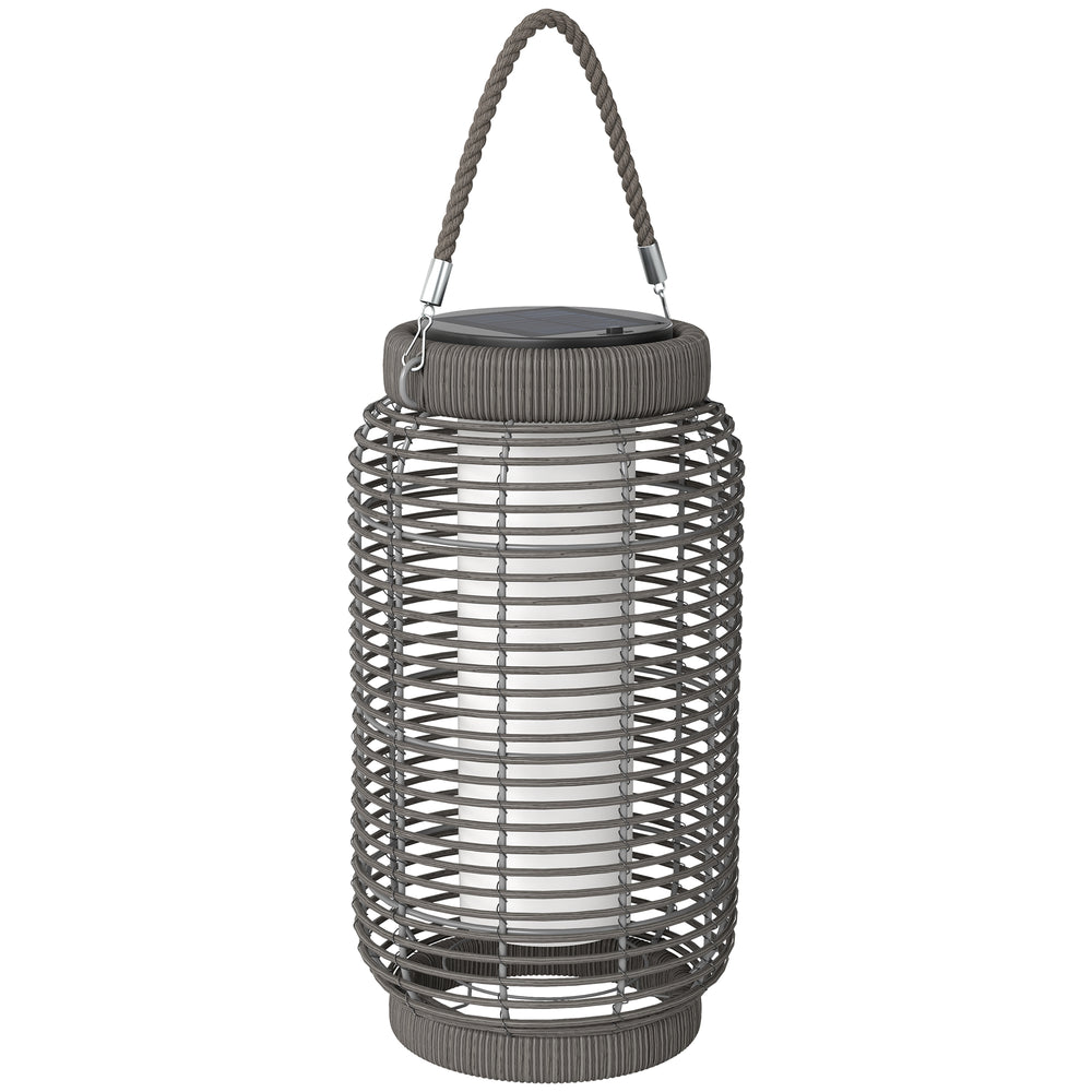 Lampadaire d'extérieur solaire lampe de jardin sur pied en résine tressée luminaire LED de jardin en acier marche/arrêt automatique Ø18 x 37 cm gris