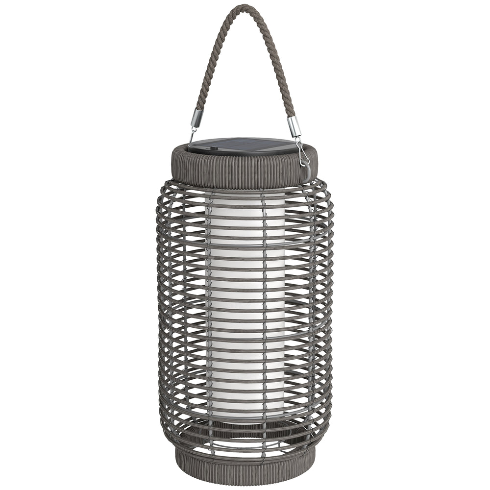 Lampadaire d'extérieur solaire lampe de jardin sur pied en résine tressée luminaire LED de jardin en acier marche/arrêt automatique Ø18 x 37 cm gris
