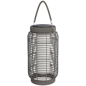 Lampadaire d'extérieur solaire lampe de jardin sur pied en résine tressée luminaire LED de jardin en acier marche/arrêt automatique Ø18 x 37 cm gris