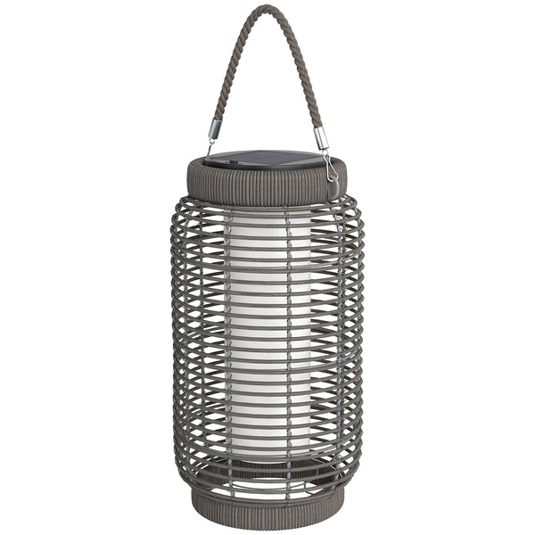 Lampadaire d'extérieur solaire lampe de jardin sur pied en résine tressée luminaire LED de jardin en acier marche/arrêt automatique Ø18 x 37 cm gris