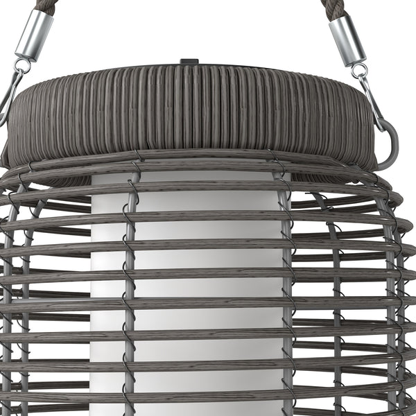Lampadaire d'extérieur solaire lampe de jardin sur pied en résine tressée luminaire LED de jardin en acier marche/arrêt automatique Ø18 x 37 cm gris